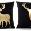2 Coussins Velours Noir Et Cerf Doré